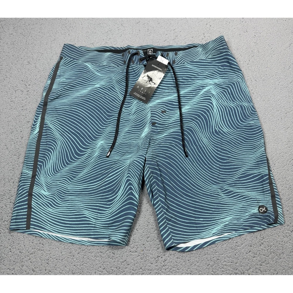 NWT Outerknown Apex Trunk Board Shorts Mens 36 Blue Wave Stripe Surf Swim Trunks